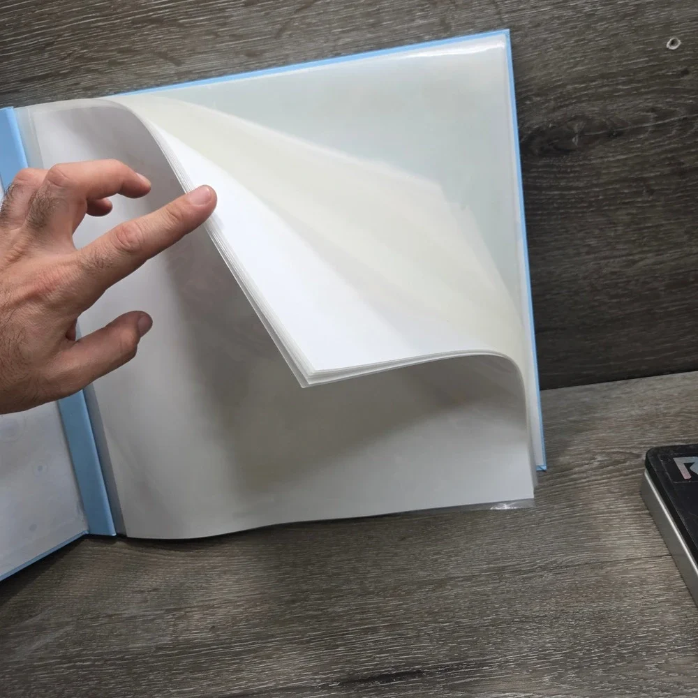 Light Blue Photo Album Scrapbook Memory Hardcover Clear 13x14 Heavy Duty Vintage